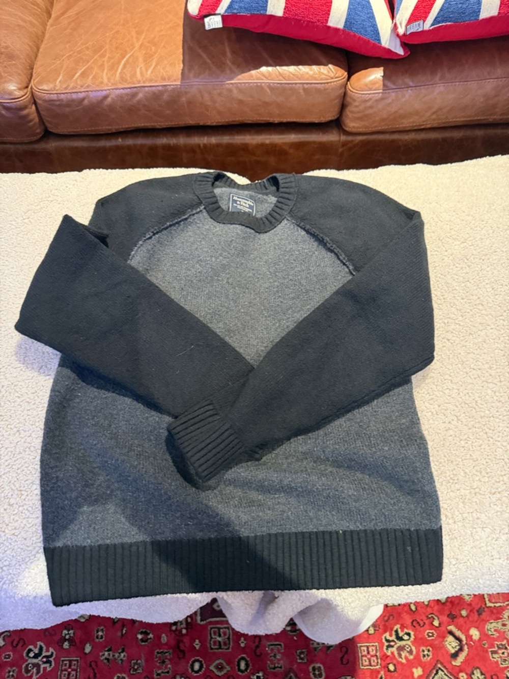 Abercrombie & Fitch Two-Tone Gray and Black wool Crewneck Sweater